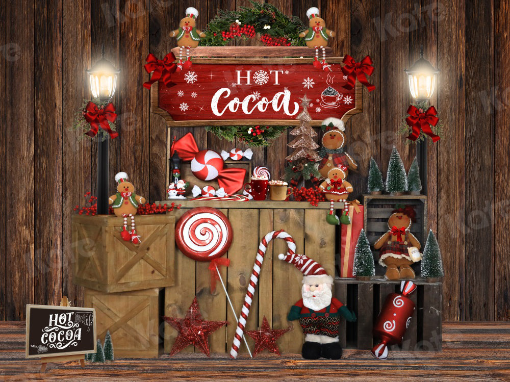 Kate Christmas Backdrop Candy Gingerbread Santa Claus Wood Grain for Photography