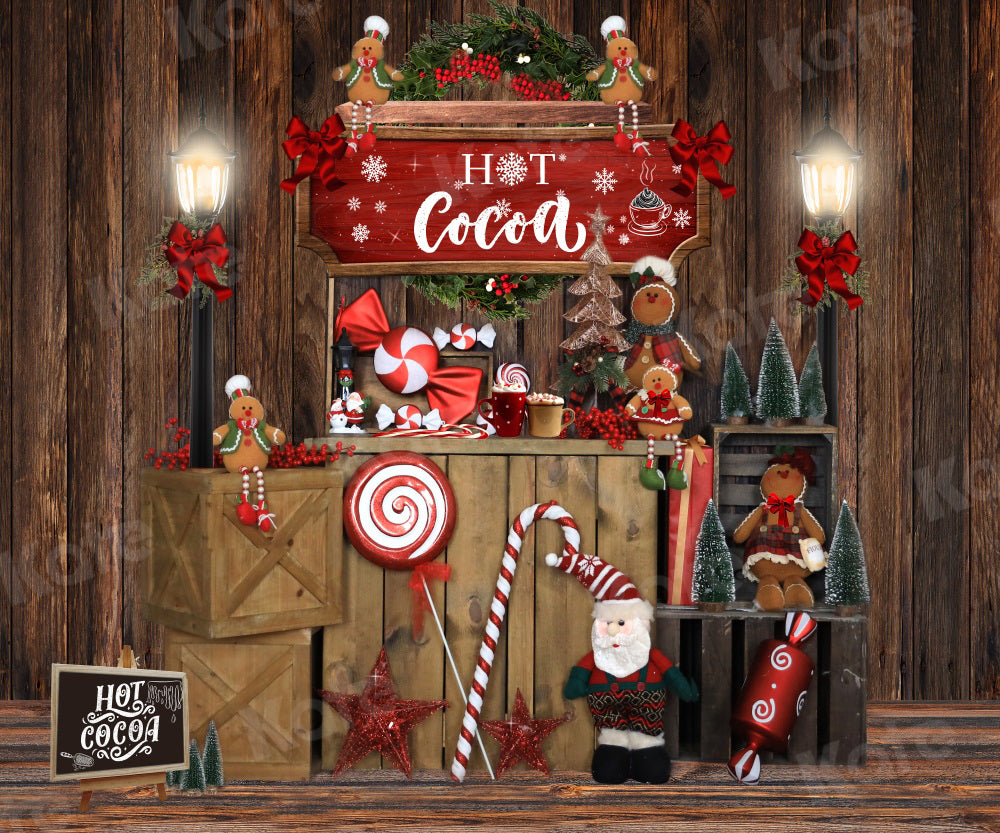 Kate Christmas Backdrop Candy Gingerbread Santa Claus Wood Grain for Photography - Kate Backdrop AU