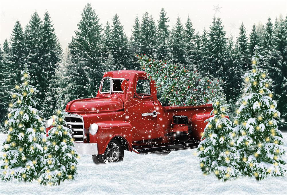 Kate Christmas Snow Backdrop Red Truck Forest for Photography