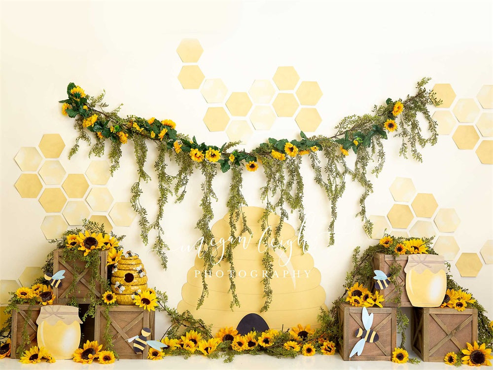 Kate Honey Bee Backdrop Sunflower Cake Smash Photography Designed by Megan Leigh Photography - Kate Backdrop AU