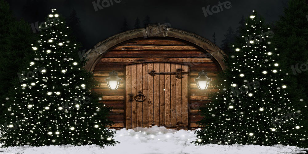 Kate Christmas Tree Night Backdrop Barn Bokeh Door for Photography - Kate Backdrop AU