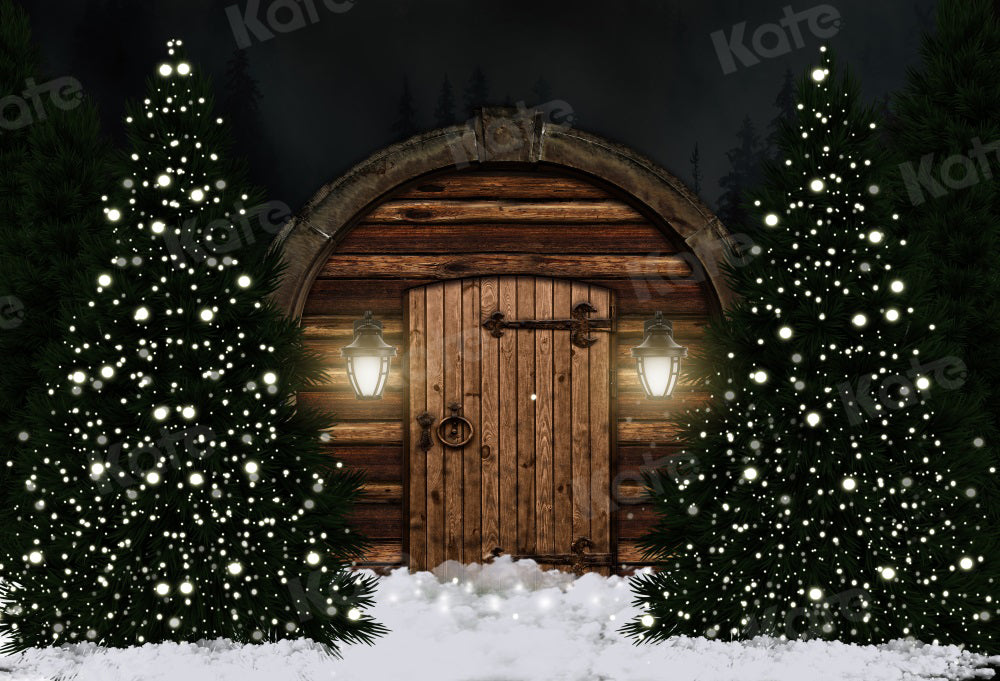 Kate Christmas Tree Night Backdrop Barn Bokeh Door for Photography