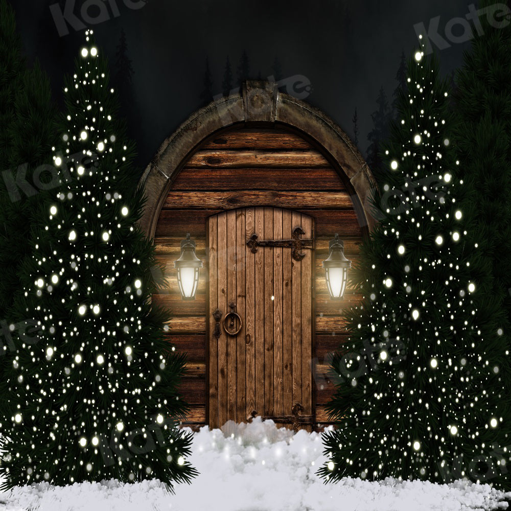 Kate Christmas Tree Night Backdrop Barn Bokeh Door for Photography - Kate Backdrop AU