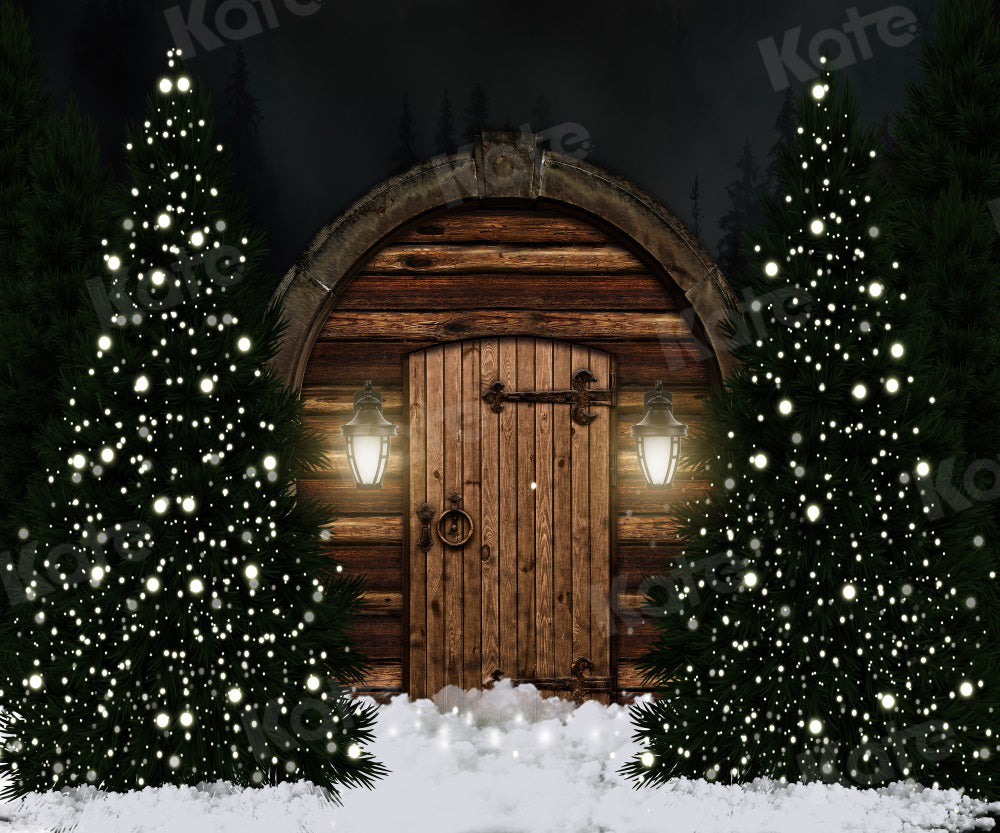 Kate Christmas Tree Night Backdrop Barn Bokeh Door for Photography - Kate Backdrop AU