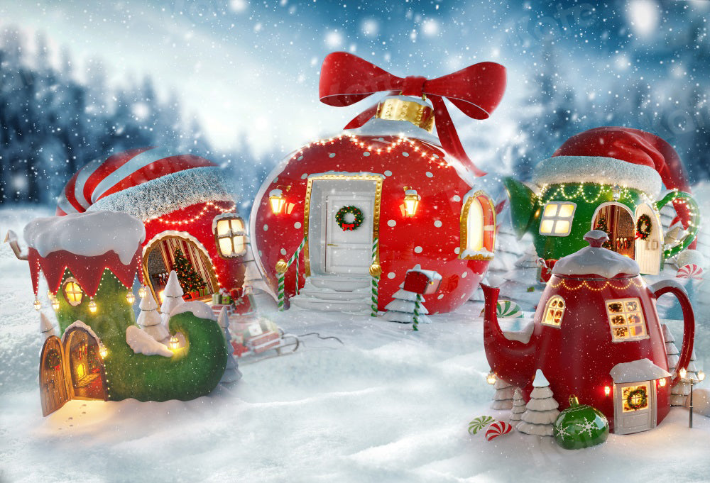 Kate Christmas Hot Cocoa Backdrop Snow for Photography - Kate Backdrop AU