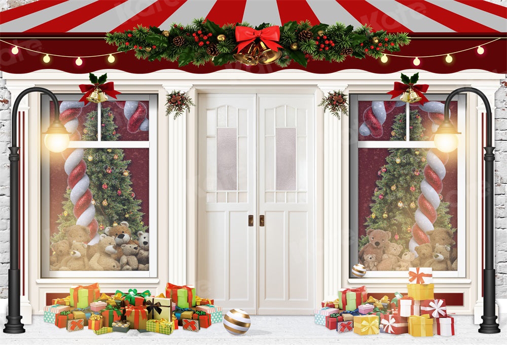 Kate Christmas Tree Gift Backdrop Window Bear for Photography - Kate Backdrop AU