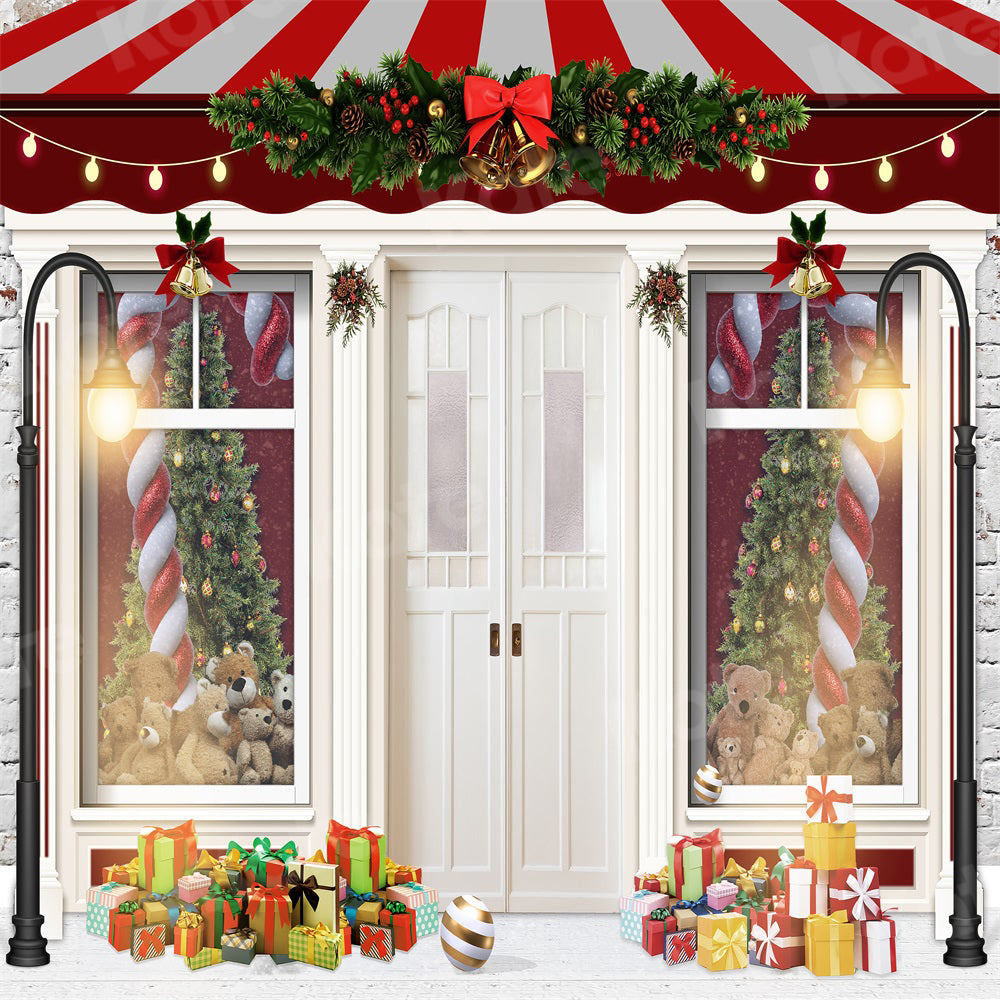 Kate Christmas Tree Gift Backdrop Window Bear for Photography - Kate Backdrop AU