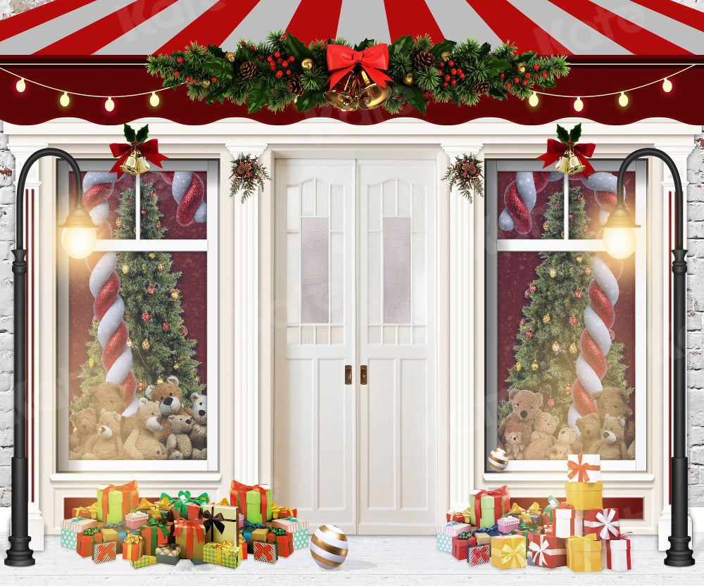 Kate Christmas Tree Gift Backdrop Window Bear for Photography - Kate Backdrop AU