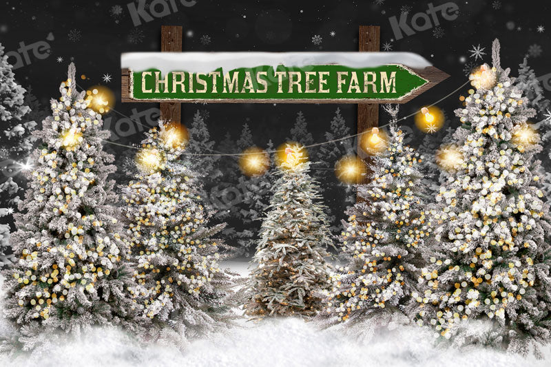 Kate Christmas Tree Farm Backdrop Snow for Photography