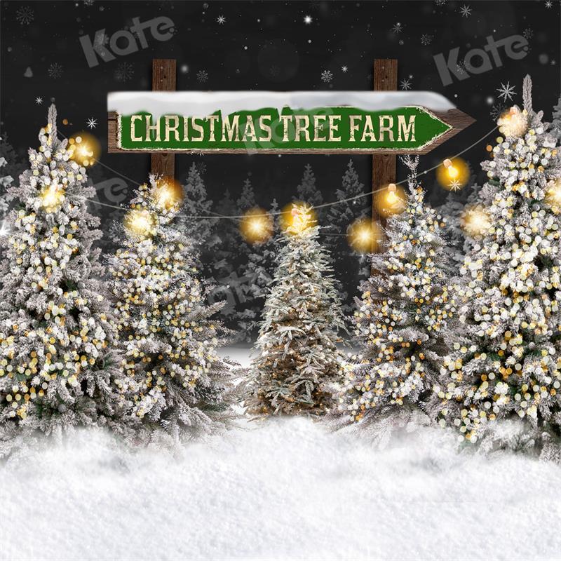 Kate Christmas Tree Farm Backdrop Snow for Photography