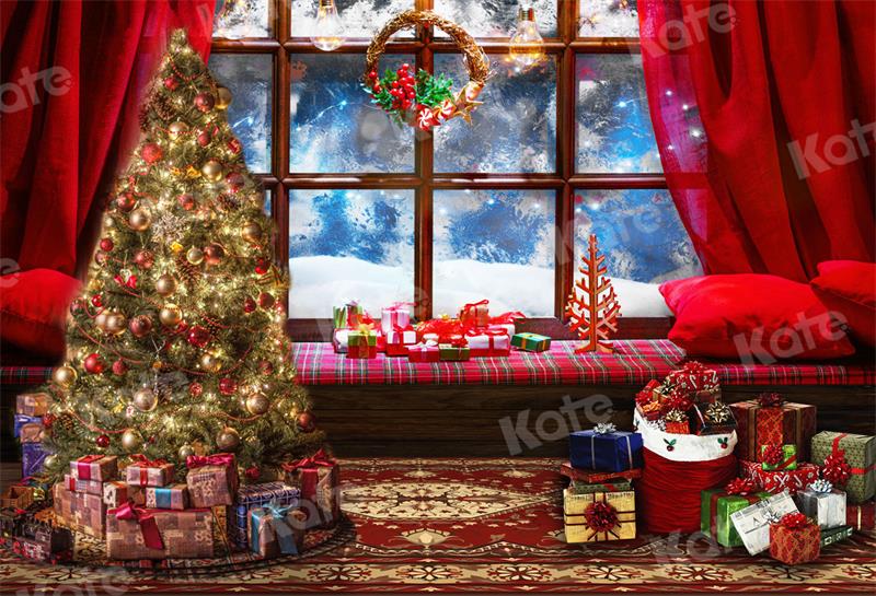 Kate Christmas Tree Gift Backdrop Window Red Tone for Photography