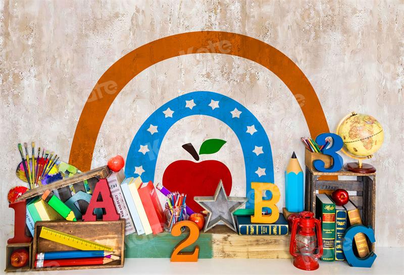 Kate Back to School Backdrop Apple Rainbow for Photography - Kate Backdrop AU