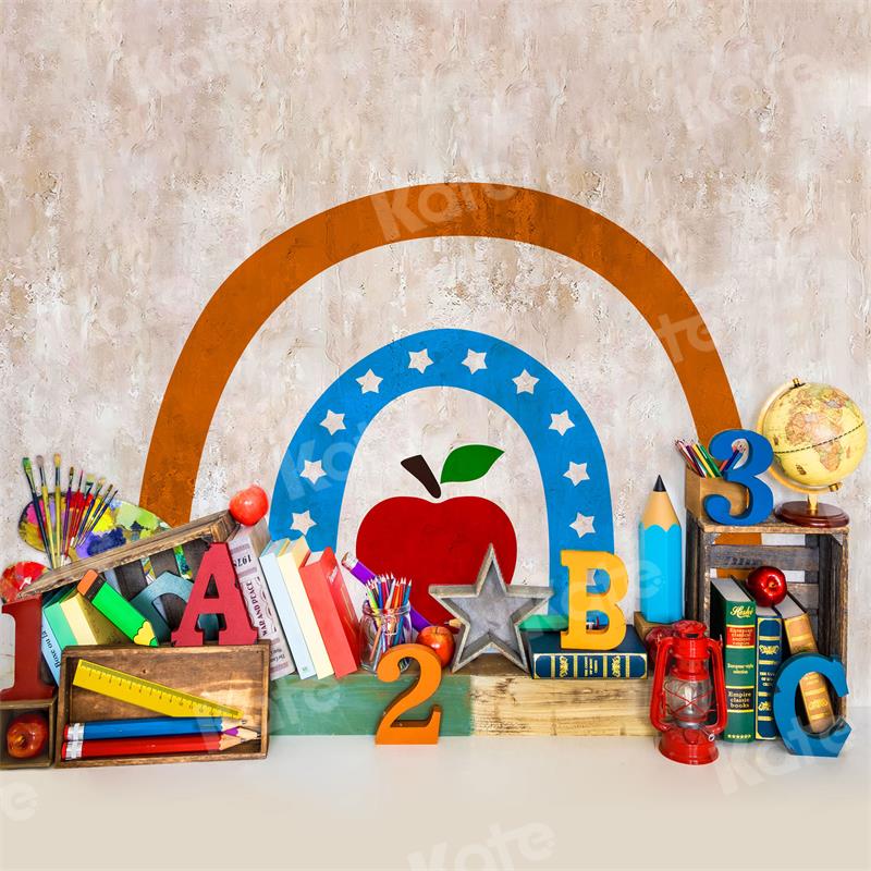 Kate Back to School Backdrop Apple Rainbow for Photography - Kate Backdrop AU