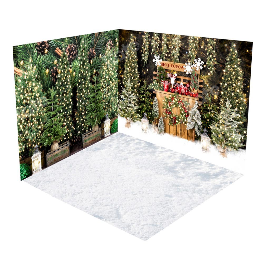 Kate Snow Christmas Forest Hot-cocoa Bokeh Room Set(8ftx8ft&10ftx8ft&8ftx10ft)