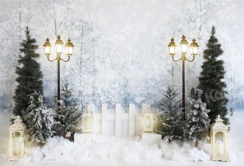 Kate Winter Snow Backdrop Street Light Tree for Photography