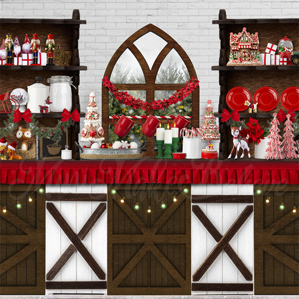Kate Holiday Christmas Kitchen Backdrop Baking Colorful Designed by Mini MakeBelieve - Kate Backdrop AU