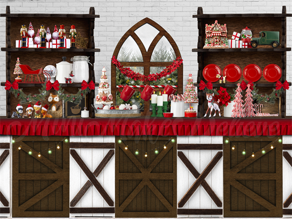 Kate Holiday Christmas Kitchen Backdrop Baking Colorful Designed by Mini MakeBelieve - Kate Backdrop AU