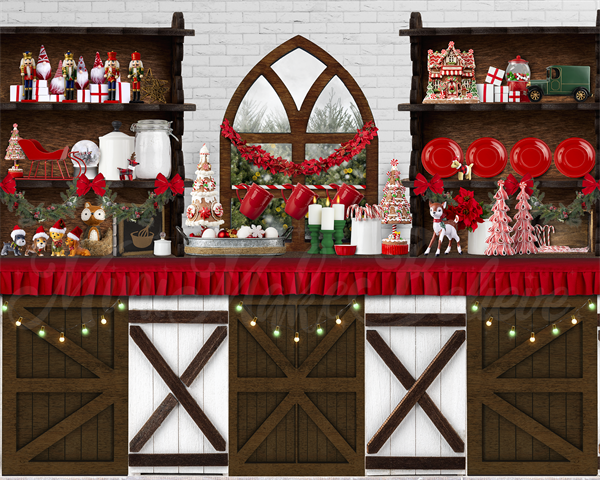 Kate Holiday Christmas Kitchen Backdrop Baking Colorful Designed by Mini MakeBelieve - Kate Backdrop AU
