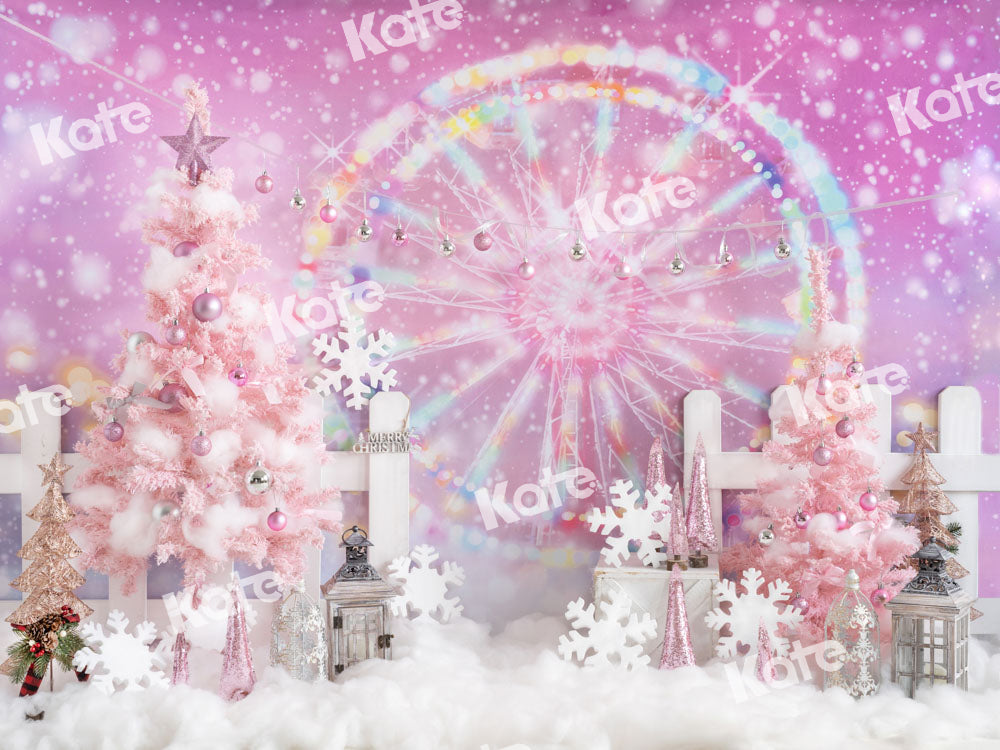 Kate Ferris Wheel Backdrop Snow Pink Christmas Tree Dream Bokeh Designed by GQ