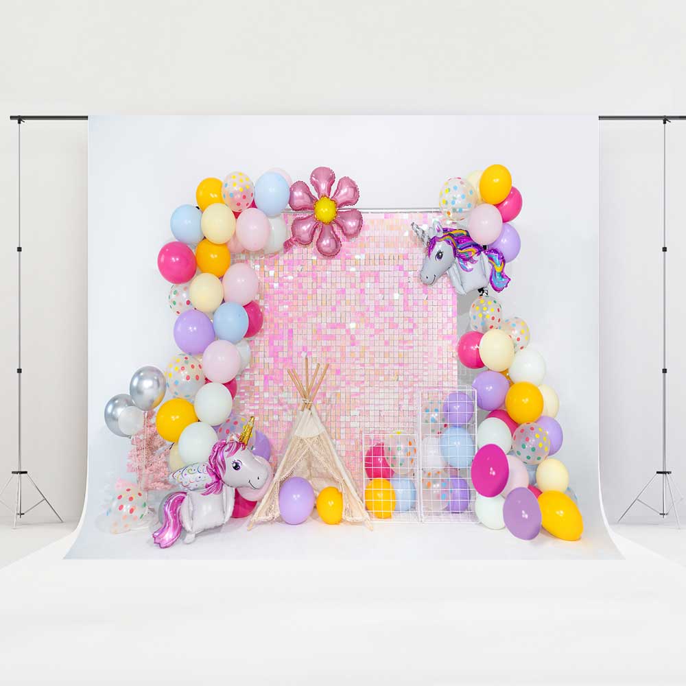 Kate Balloon Party Backdrop Pink Cake Smash Party Designed by Emetselch - Kate Backdrop AU