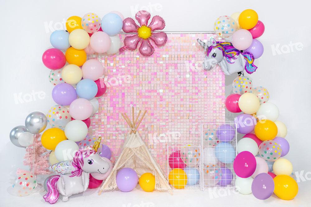 Kate Balloon Party Backdrop Pink Cake Smash Party Designed by Emetselch - Kate Backdrop AU