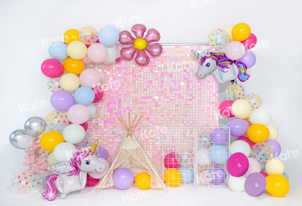 Kate Balloon Party Backdrop Pink Cake Smash Party Designed by Emetselch - Kate Backdrop AU