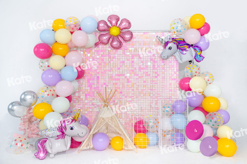 Kate Balloon Party Backdrop Pink Cake Smash Party Designed by Emetselch - Kate Backdrop AU