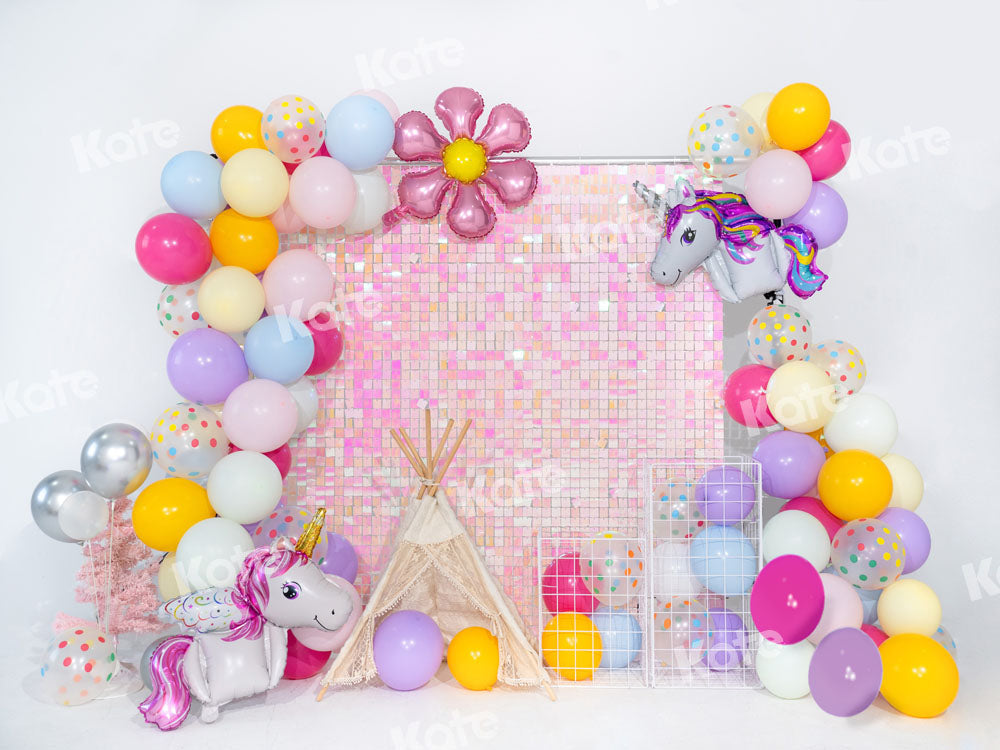 Kate Balloon Party Backdrop Pink Cake Smash Party Designed by Emetselch - Kate Backdrop AU