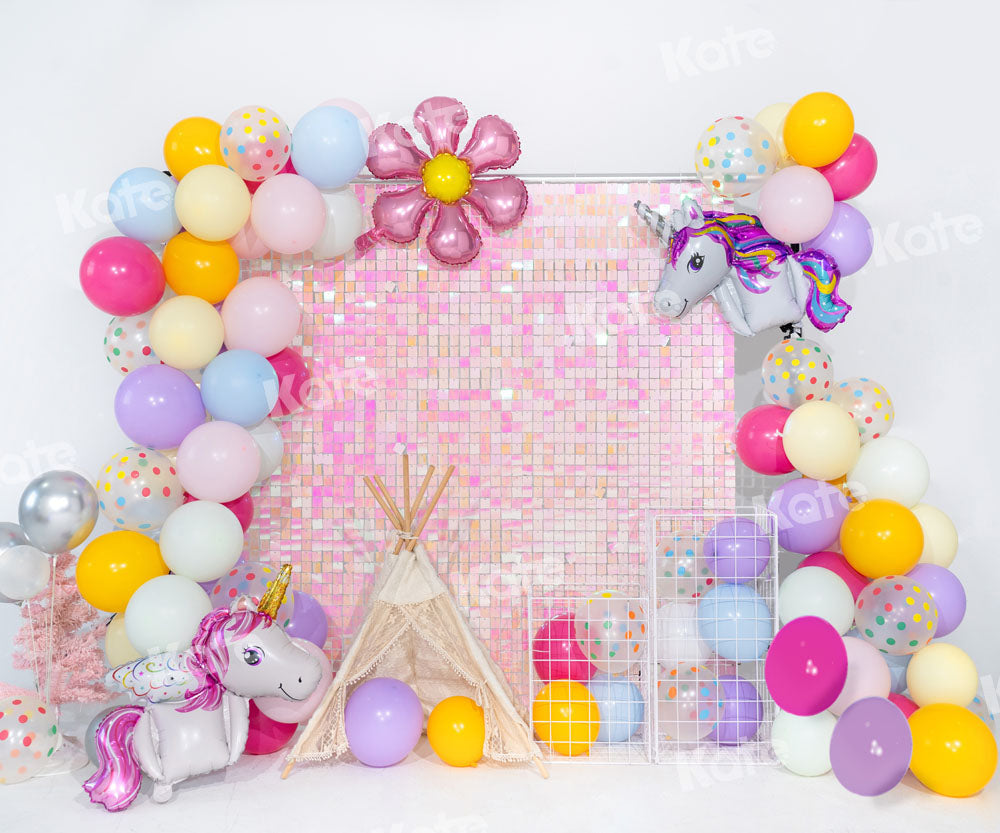 Kate Balloon Party Backdrop Pink Cake Smash Party Designed by Emetselch - Kate Backdrop AU