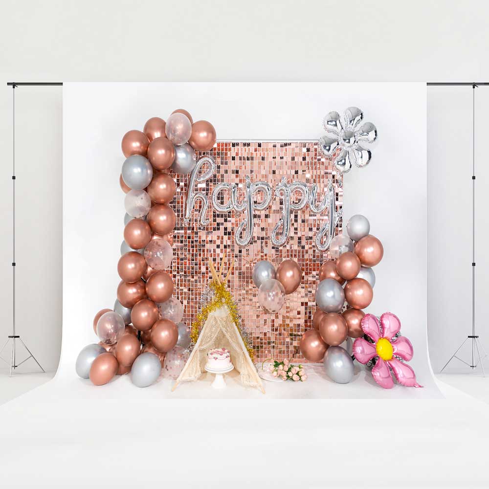 Kate Balloon Party Backdrop Champagne Birthday Designed by Emetselch - Kate Backdrop AU