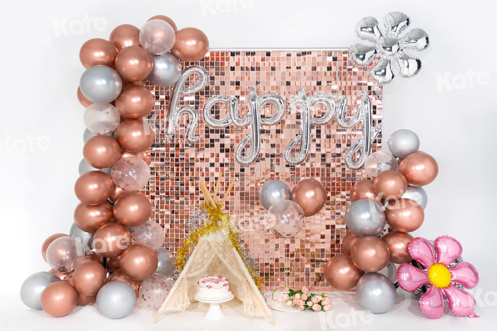 Kate Balloon Party Backdrop Champagne Birthday Designed by Emetselch - Kate Backdrop AU