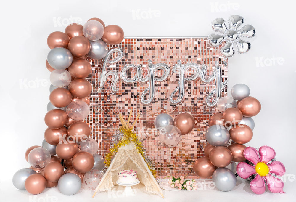 Kate Balloon Party Backdrop Champagne Birthday Designed by Emetselch - Kate Backdrop AU