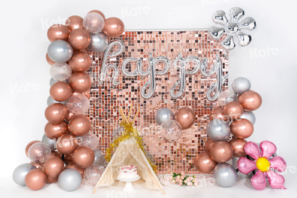 Kate Balloon Party Backdrop Champagne Birthday Designed by Emetselch - Kate Backdrop AU