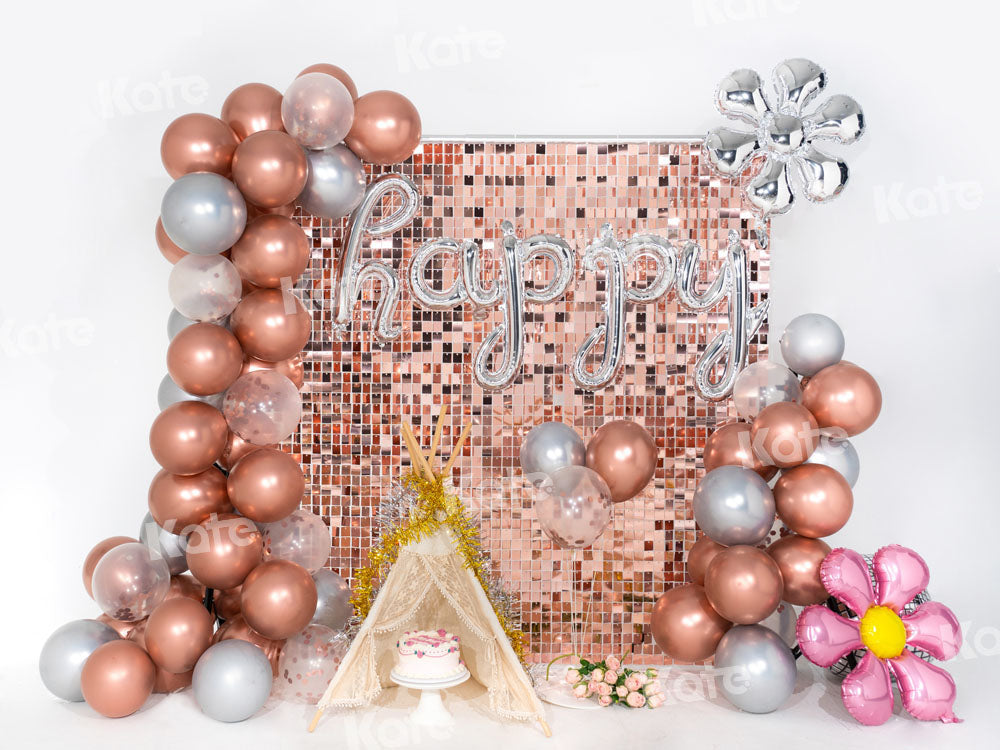 Kate Balloon Party Backdrop Champagne Birthday Designed by Emetselch - Kate Backdrop AU