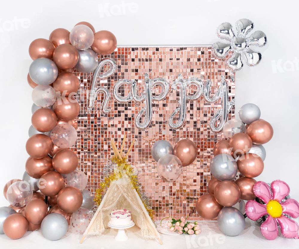 Kate Balloon Party Backdrop Champagne Birthday Designed by Emetselch - Kate Backdrop AU