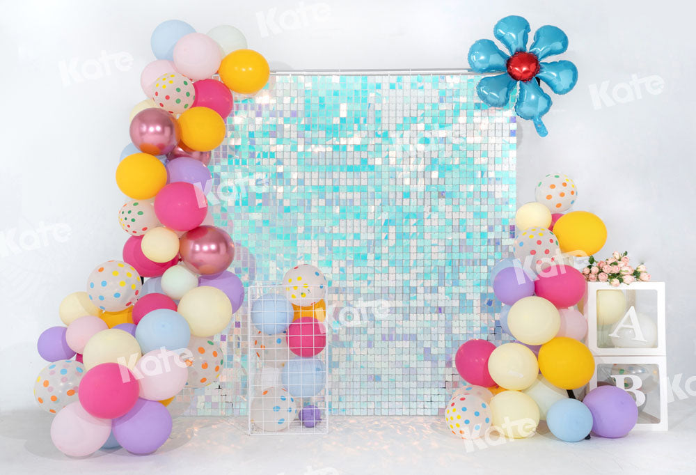 Kate Balloon Party Backdrop Blue Flower Birthday Designed by Emetselch - Kate Backdrop AU