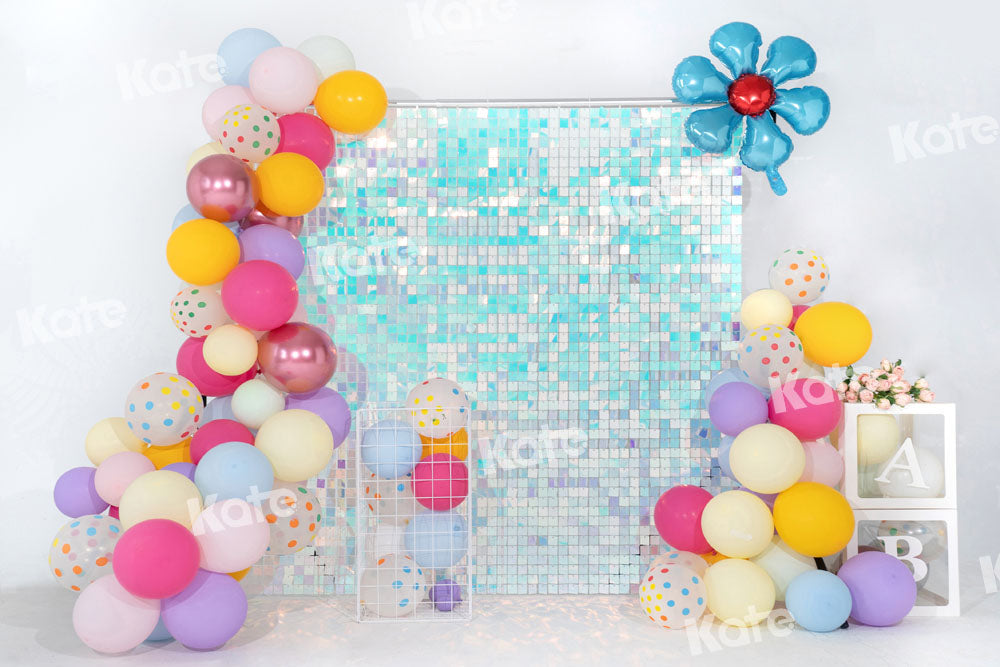 Kate Balloon Party Backdrop Blue Flower Birthday Designed by Emetselch - Kate Backdrop AU