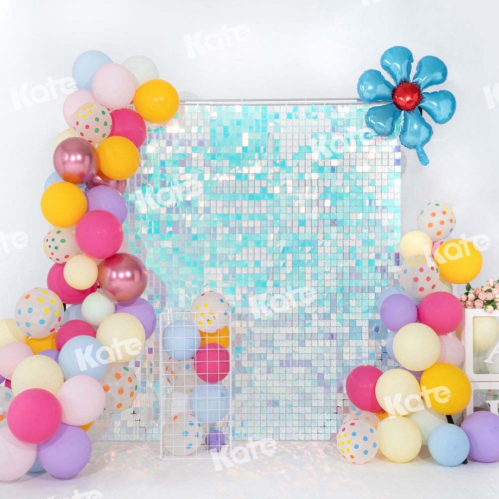 Kate Balloon Party Backdrop Blue Flower Birthday Designed by Emetselch - Kate Backdrop AU