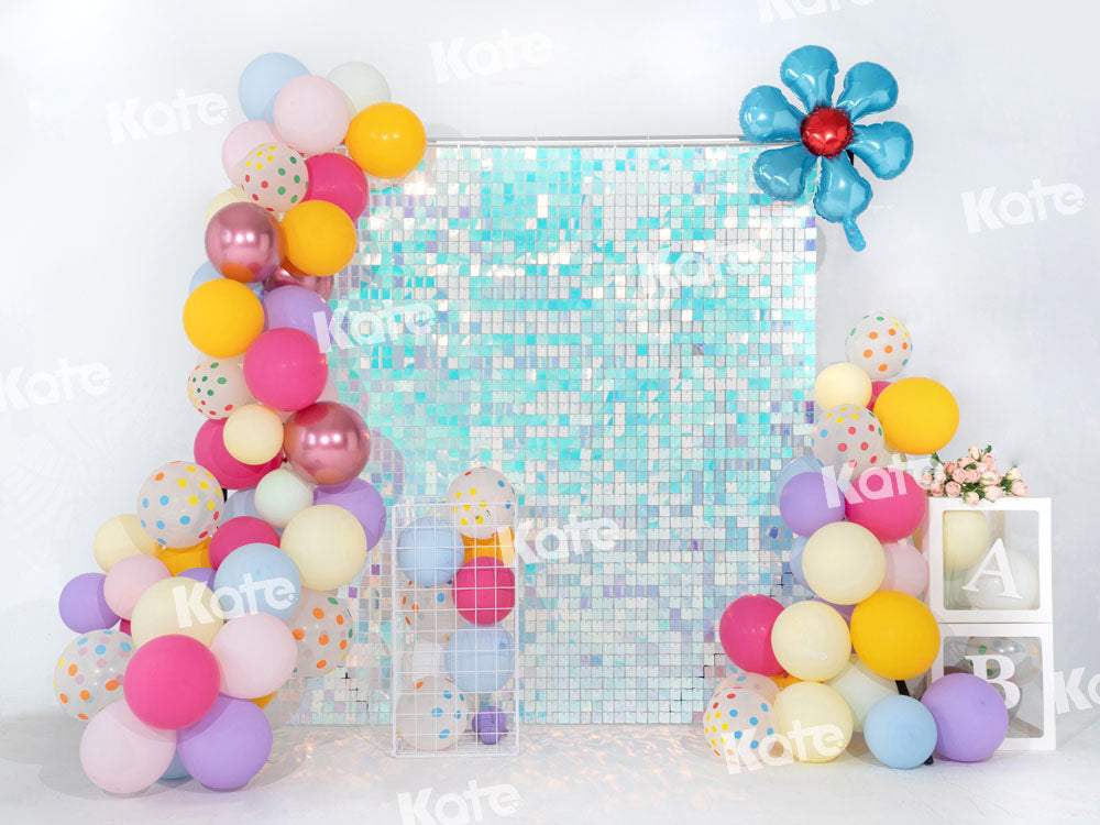 Kate Balloon Party Backdrop Blue Flower Birthday Designed by Emetselch - Kate Backdrop AU