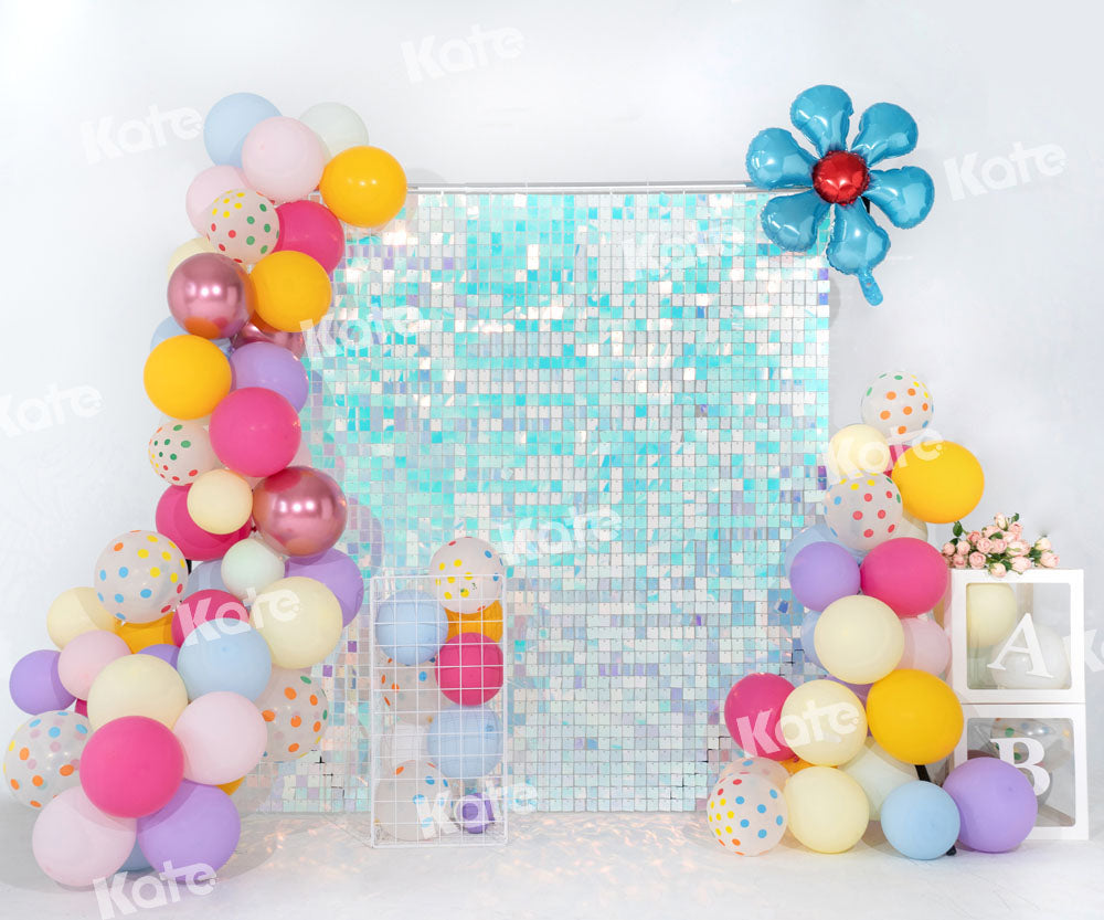 Kate Balloon Party Backdrop Blue Flower Birthday Designed by Emetselch - Kate Backdrop AU