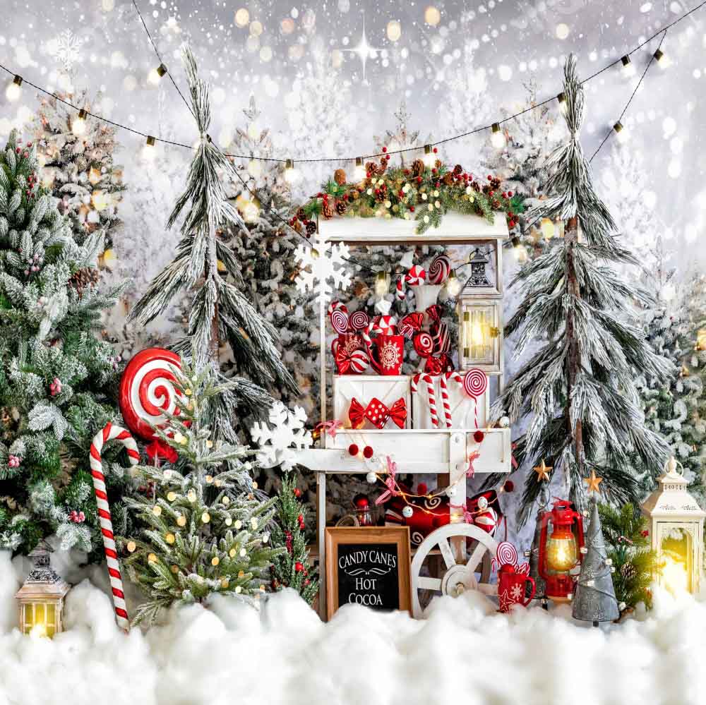 Kate Christmas Tree Backdrop Snow Hot Cocoa Designed by Chain Photography - Kate Backdrop AU