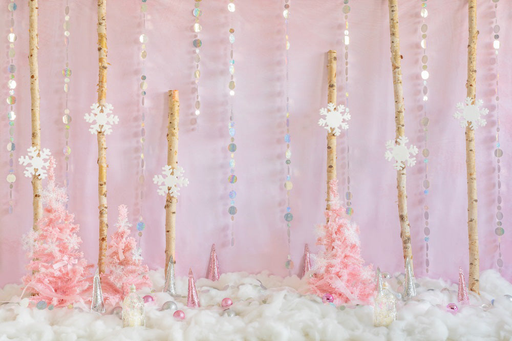 Kate Pink Christmas Backdrop Forest Snow Designed by Chain Photography
