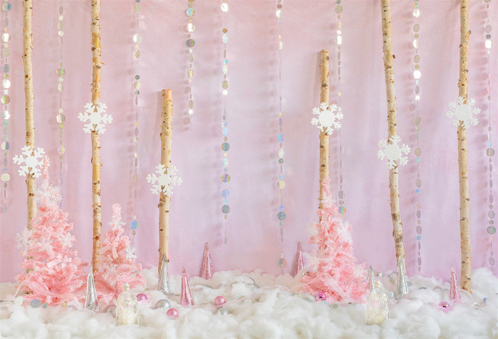 Kate Pink Christmas Backdrop Forest Snow Designed by Chain Photography