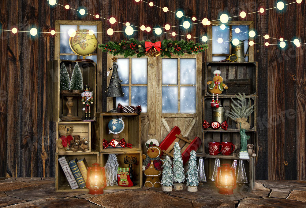 Kate Christmas Backdrop Gingerbread Chalet Lamp Candy for Photography