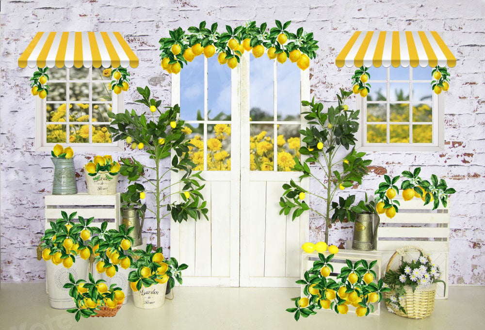 Kate Spring/Summer Lemon Backdrop Barn Door Flowers for Photography