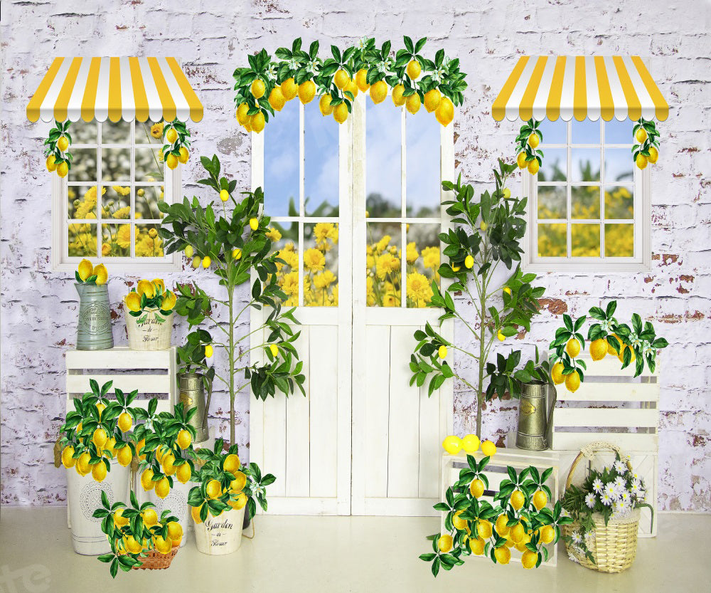 Kate Spring/Summer Lemon Backdrop Barn Door Flowers for Photography