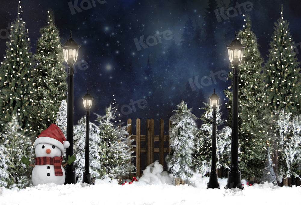 Kate Christmas Backdrop Snow Tree Night Snowman for Photography