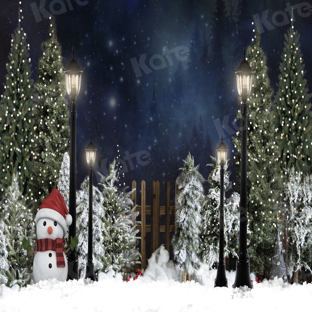 Kate Christmas Backdrop Snow Tree Night Snowman for Photography - Kate Backdrop AU