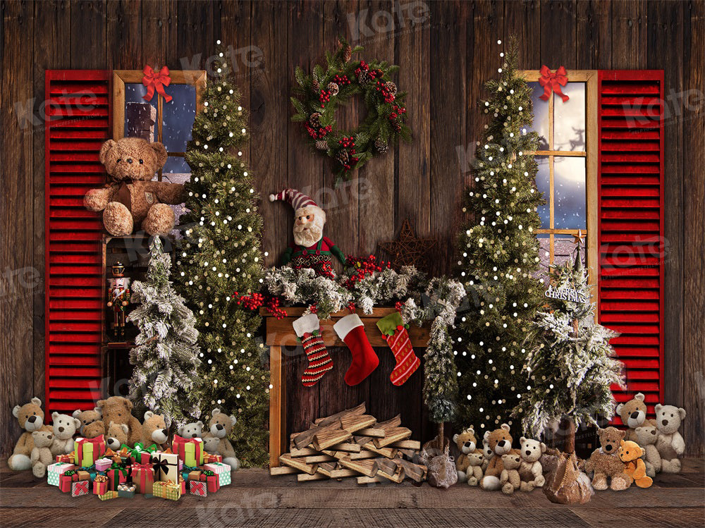 Kate Christmas Tree Backdrop Gift Window Santa Claus for Photography