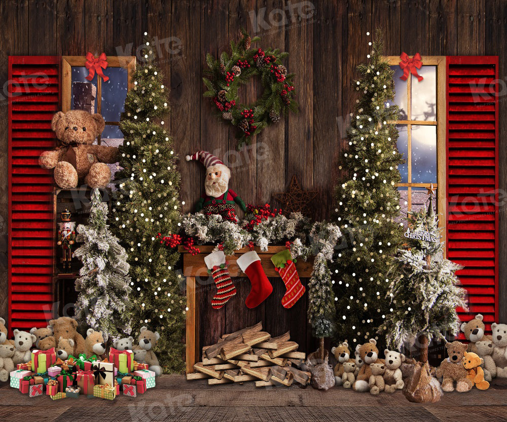 Kate Christmas Tree Backdrop Gift Window Santa Claus for Photography